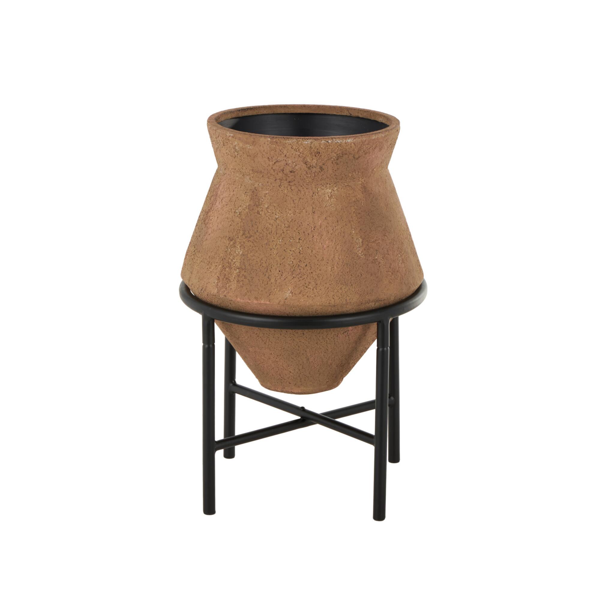 20" Brown Wide Metal Vase with Black Stand